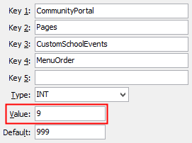Configuration File Maintenance - CustomSchoolEvents - MenuOrder configuration setting