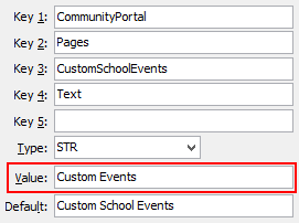 Configuration File Maintenance - CustomSchoolEventsText setting (value cutdown, portal)