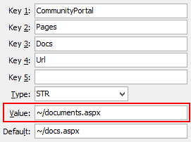 Configuration File Maintenance - DocsURL setting (value cutdown, portal)