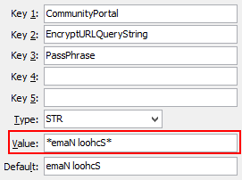 Configuration File Maintenance - EncryptURLPassPhrase setting (value cutdown, portal)