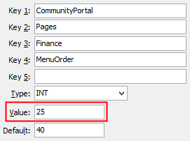 Configuration File Maintenance - Finance - MenuOrder configuration setting