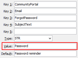 Configuration File Maintenance - ForgotPasswordSubjectText setting (value cutdown, portal)