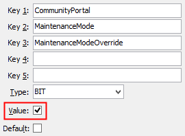 Configuration File Maintenance - MaintenanceModeOverride setting (value highlight)