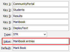 Configuration File Maintenance - Markbook,DisplayText