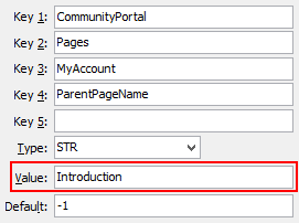 Configuration File Maintenance - MyAccount,ParentPageName configuration setting
