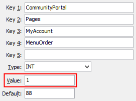 Configuration File Maintenance - MyAccountt - MenuOrder configuration setting