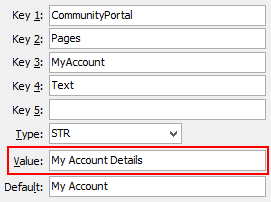 Configuration File Maintenance - MyAccountText setting (value cutdown, portal)