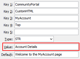 Configuration File Maintenance - MyAccountTop setting (value cutdown, portal)
