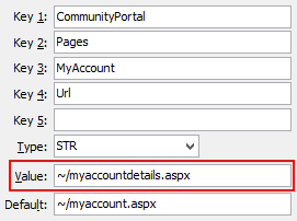 Configuration File Maintenance - MyAccountURL setting (value cutdown, portal)