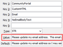 Configuration File Maintenance - NoEmailBodyText setting (value cutdown, portal)