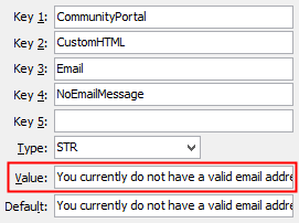 Configuration File Maintenance - NoEmailMessage setting (value cutdown, portal)