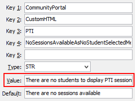 Configuration File Maintenance - NoSessionsAvailableAsNoStudentSelectedMessage setting (value cutdown, portal)