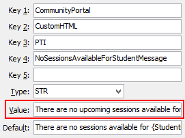 Configuration File Maintenance - NoSessionsAvailableForStudentMessage setting (value cutdown, portal)