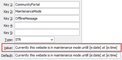 Configuration File Maintenance - OfflineMessage setting (value highlight)