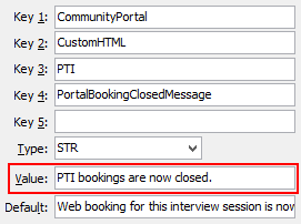 Configuration File Maintenance - PortalBookingsClosedMessage configuration setting