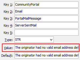 Configuration File Maintenance - PortalMailMessageServerSendMail setting (value cutdown, portal)