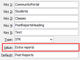 Configuration File Maintenance - PostReportsHeadingText setting (value cutdown, portal)