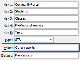 Configuration File Maintenance - PreReportsHeadingText setting (value cutdown, portal)