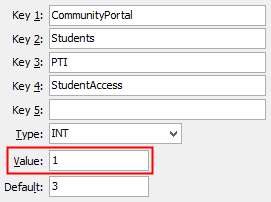 Configuration File Maintenance - PTIStudentAccess setting (value cutdown, portal)