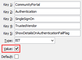 Configuration File Maintenance - ShowDetailsOnAuthenticationFailFlag setting (value cutdown, portal)