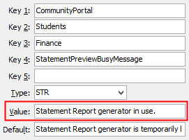 Configuration File Maintenance - StatementPreviewBusyMessage setting (value cutdown, portal)
