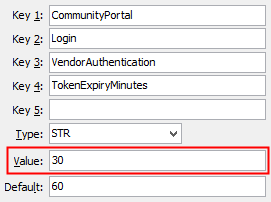 Configuration File Maintenance - TokenExpiryMinutes setting (value cutdown, portal)
