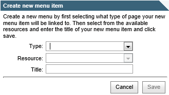 Create new menu item window