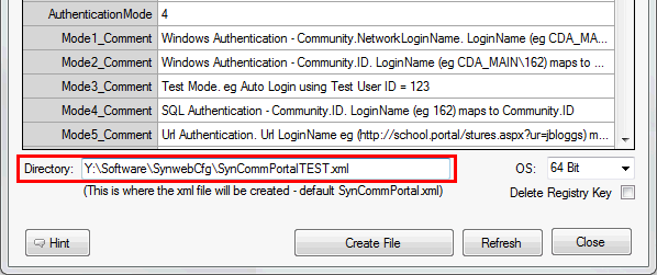 Create SynergeticCommunityPortal Config File window (filename highlighted)