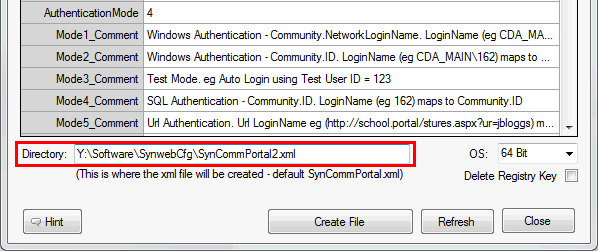 Create SynergeticCommunityPortal Config File window (filename highlighted example 2)