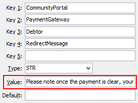 Debtor RedirectMessage configuration setting
