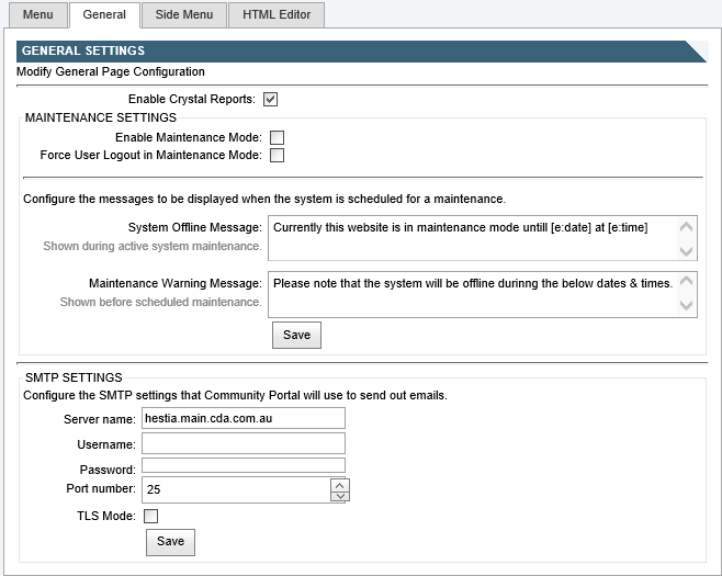 Enabling SMTP (General tab)