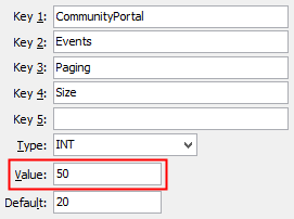Events Paging Size onfiguration setting