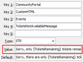Events TicketsNotAvailableMessage configuration setting