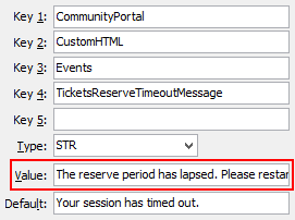 Events TicketsReserveTimeoutMessage configuration setting