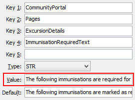 ImmunisationRequiredText configuration setting