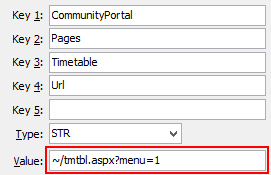 Menu URL parameter - timetable example, configuration file maintenance window (portal)