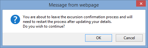Message from webpage window (Excursions tab, editing details, portal)