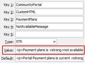 PaymentPlans - NotAvailableMessage configuration setting