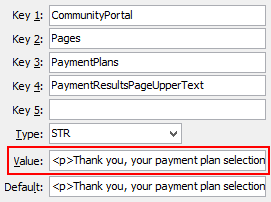 PaymentPlans - PaymentResultsPageUpperText configuration setting