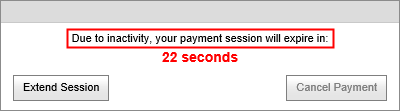 Payment session warning message example (portal)