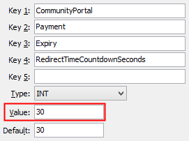 RedirectTimeCountdownSeconds configuration setting
