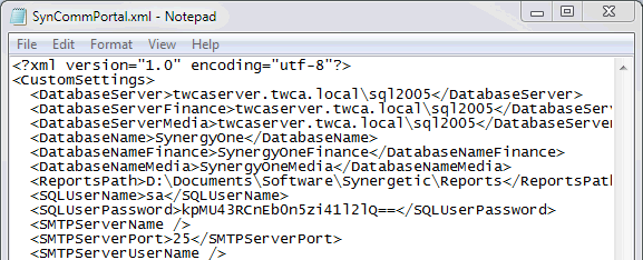 SynCommPortal xml configuration file