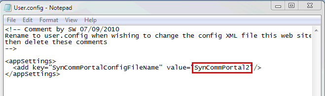User config file for community portal (example highlighted)