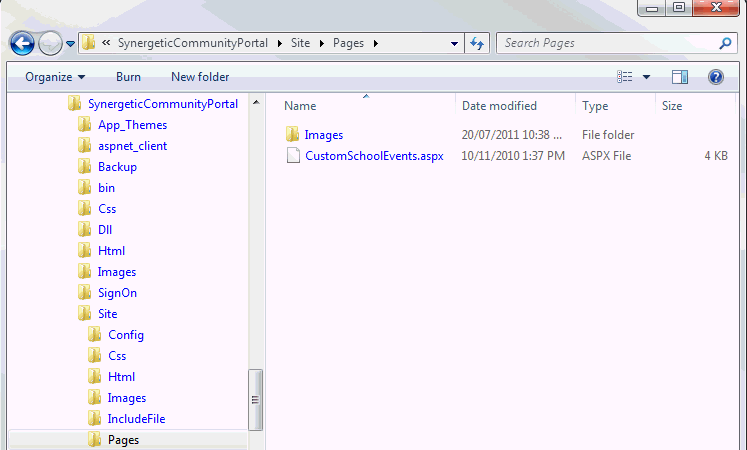 Windows Explorer - navigate to the Community Portal Site Pages directory