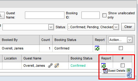 Accommodation Booking List (synweb, booking reports example highlighted)