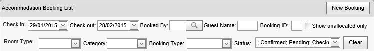 Accommodation Booking List (synweb, filter fields)