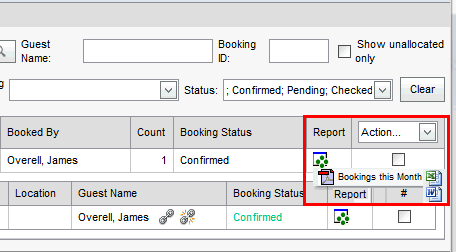 Accommodation Booking List (synweb, reports example highlighted)