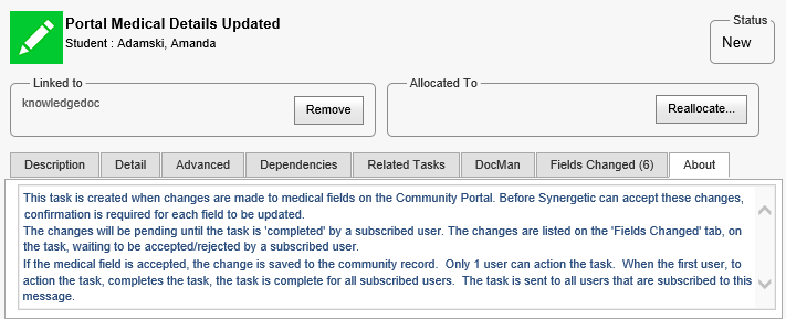 Action Centre - About tab (synweb)