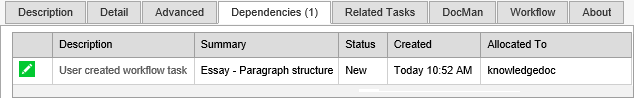 Action Centre bar - Dependencies sub-tab (synweb)