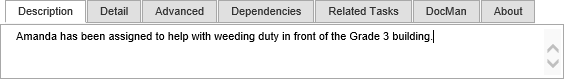 Action Centre bar - Description sub-tab (synweb)